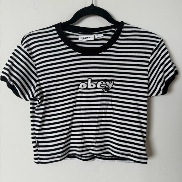 Obey Zoe Baby Ringer Black & White Stripe Tee - Picture 2 of 15